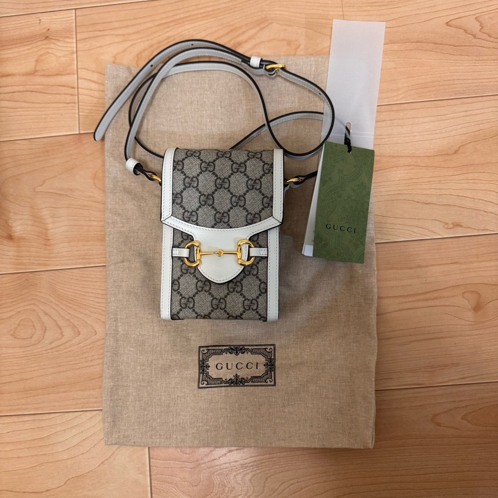 Gucci Horsebit 1955 GG Beige White Small Crossbody Bag Gold Hardware. Never used - Picture 3 of 9